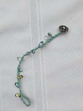 Handmade Tiny Macrame Mint Green Beaded Bracelet with Iridescent Crystal Drops